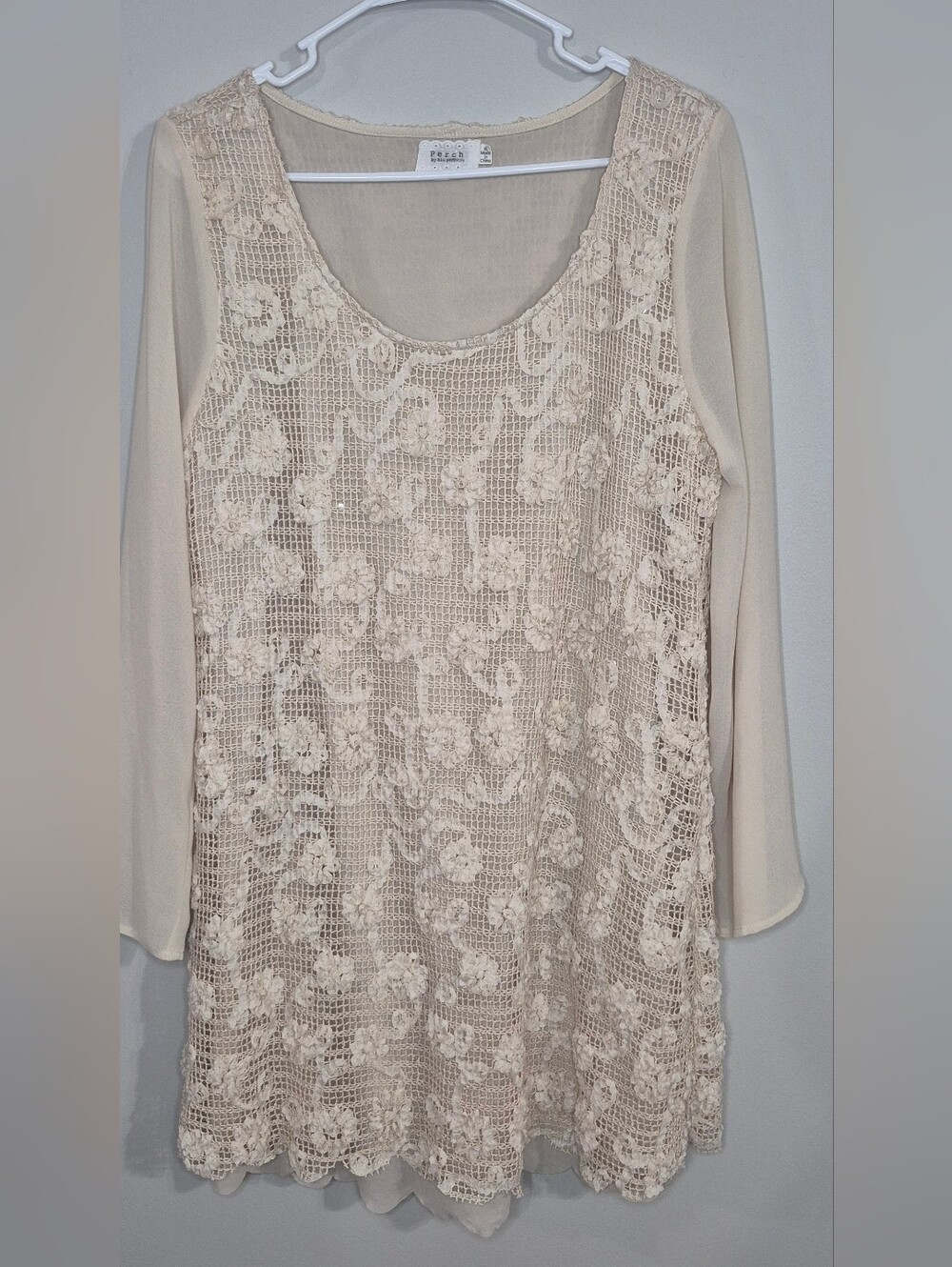 Cream Lace Overlay Long Sleeve Tunic PERCH By Blu Pepper Size XL